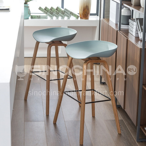 HS-850C Nordic minimalist bar chair with wooden feet, PP injection plastic chair, solid frame, multiple color options